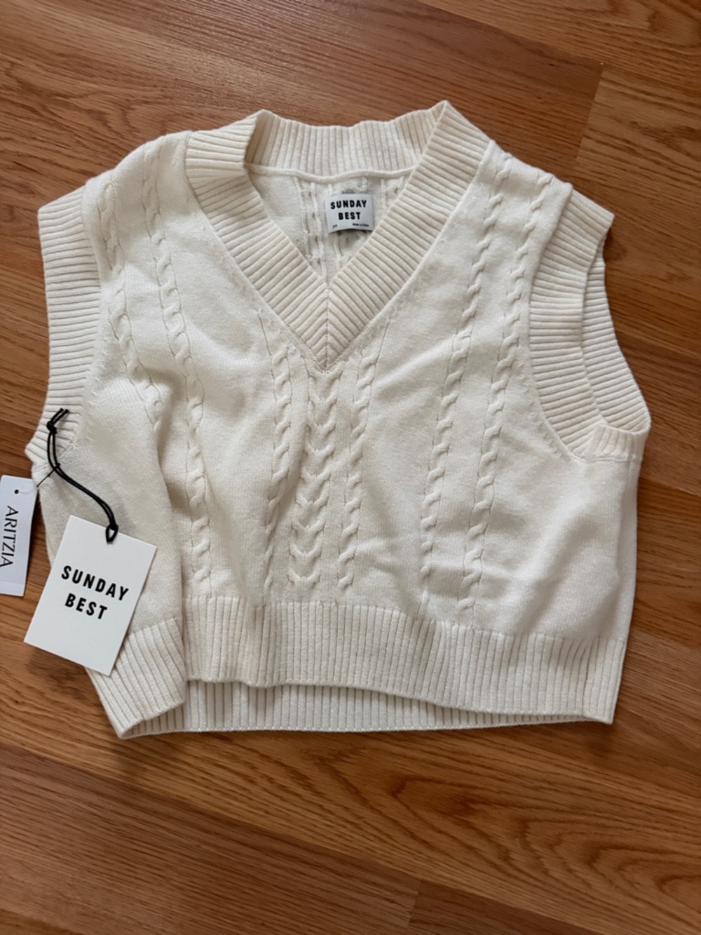 Sunday Best Cream Cable Knit V-Neck Sweater Vest